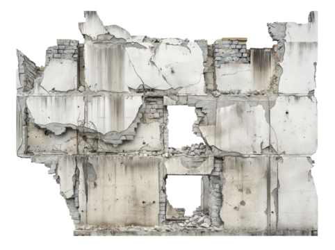 Destroyed part of the building. Cracked and fragments. Isolated