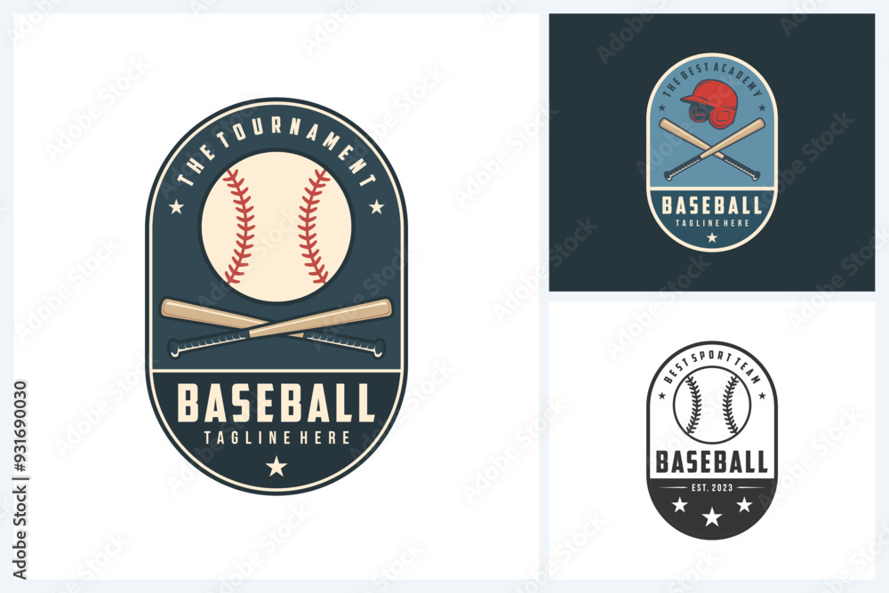 Wall mural baseball logo sport design template, baseball sport emblem vector, baseball tournament logo badge de