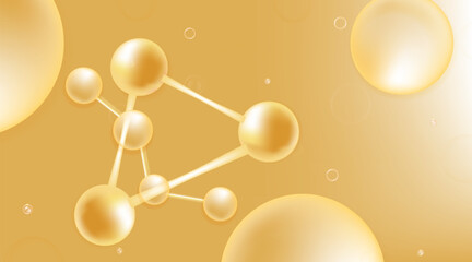 Hyaluronic acid and Niacinamide hair and skin solutions ad, gold collagen serum drop with cosmetic advertising background ready to use, illustration vector.