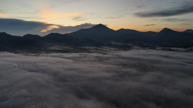 Aerial shot at sunrise of Gunung Putri in Bandung. Indonesia
