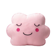 A pink cloud-shaped plush toy with a smiling face and closed eyes.