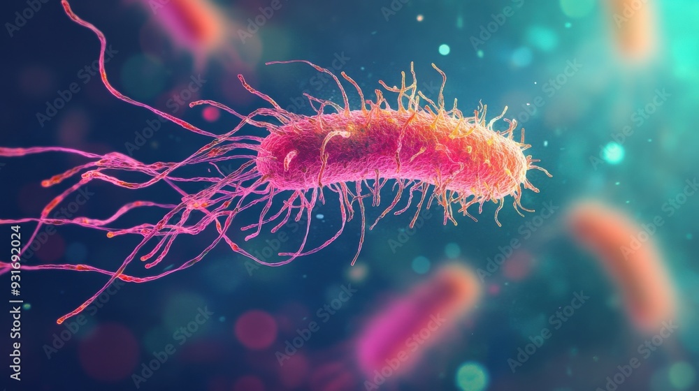 Poster flagella of bacteria are rapidly rotating, demonstrating movement and activity in a microscopic envi