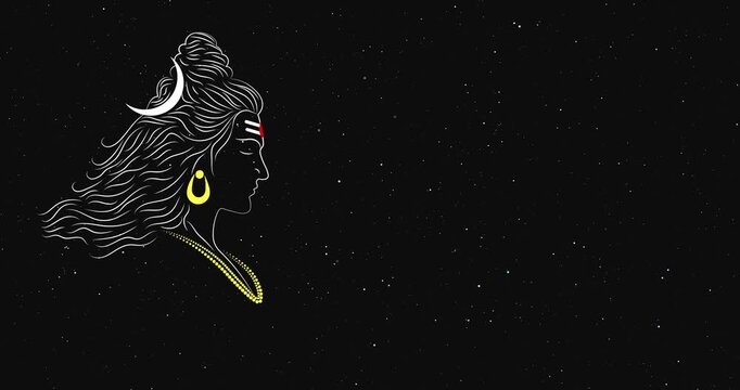 lord shiva line art motion graphics on dark background.