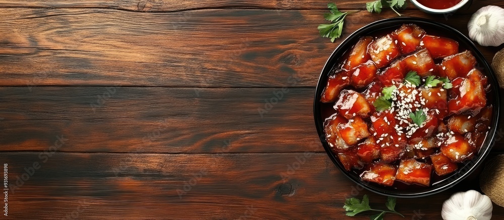 Aufkleber korean cuisine pork belly and barbecue sauce. with copy space image. place for adding text or design
