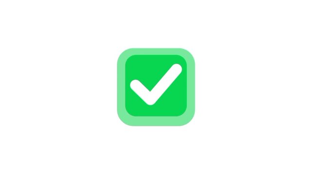 Check mark button. 3d icon on a simple background animating in and out 4k seamless animation loop