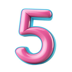 Pink and blue 3D number five with a glossy finish and a cartoon-like style.  Perfect for kids' projects or playful designs.