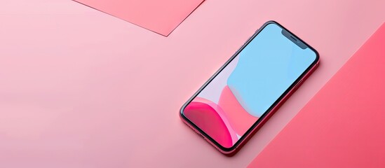 Mobile phone mockup on a pink pastel backdrop technology and business concept. with copy space image. Place for adding text or design