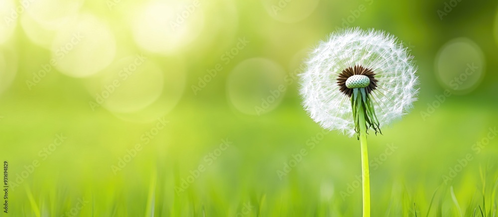 Leinwandbilder Selective image of a white dandelion flower against a blurred green background. with copy space image. Place for adding text or design