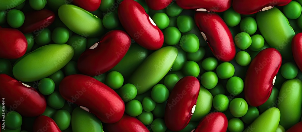 Poster Close up background of red beans and green peas. with copy space image. Place for adding text or design
