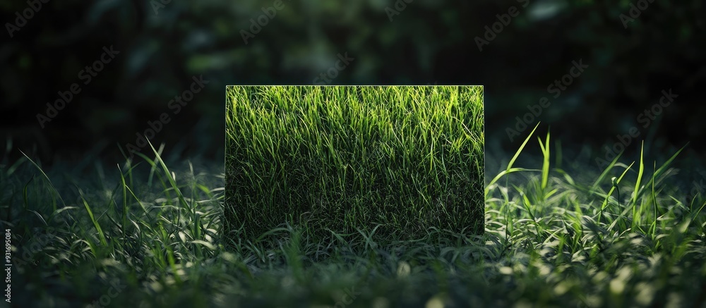 Poster Image of a square background featuring green grass. with copy space image. Place for adding text or design
