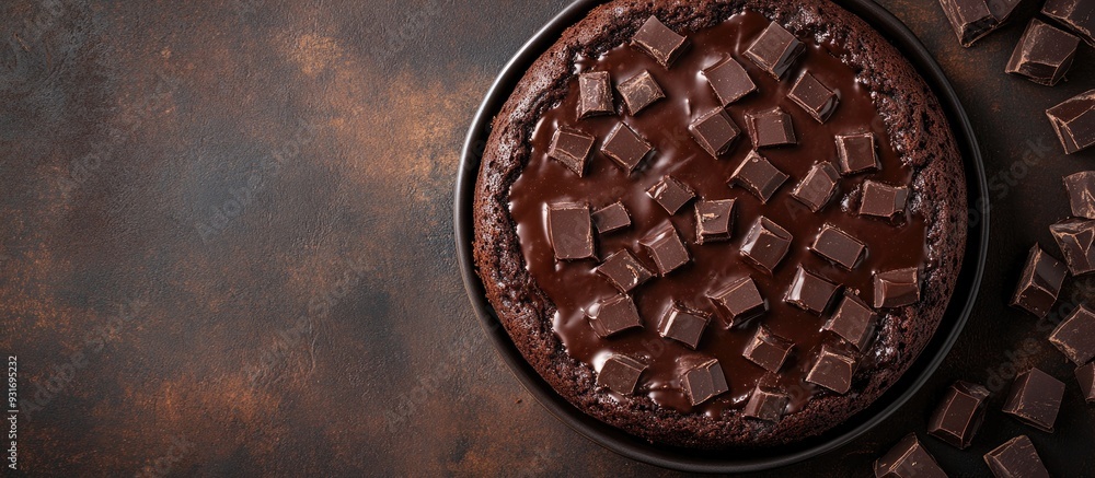 Poster Chocolate cake viewed from above. with copy space image. Place for adding text or design