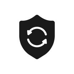 Circular arrow with shield. Update protection icon flat style isolated on white background. Vector illustration