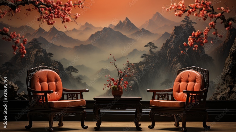 Sticker chinese ink landscape wallpaper wall mural