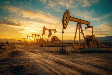 Industry - A row of oil pumps