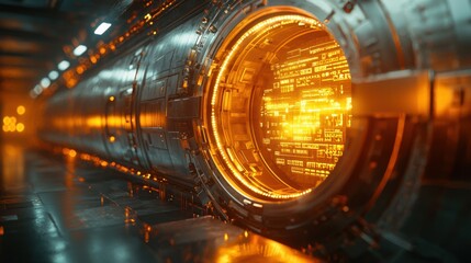 Illuminated Financial Security - 3D Bank Vault Door Revealing Glowing Assets