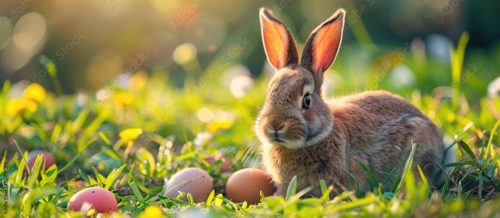 Poster eggs bunny easter copy space for text the simple idea of easter