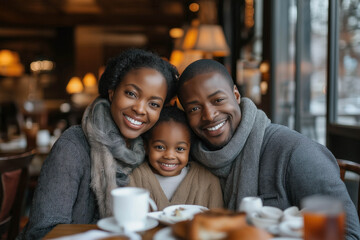 Fototapeta premium Happy African American Family In A Restaurant