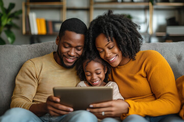 Fototapeta premium Happy Family Enjoing Broadband Internet At Home