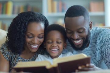 Obraz premium Happy Family Reading Bible