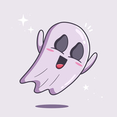 Adorable Happy Ghost Flying Vector Cartoon Illustration