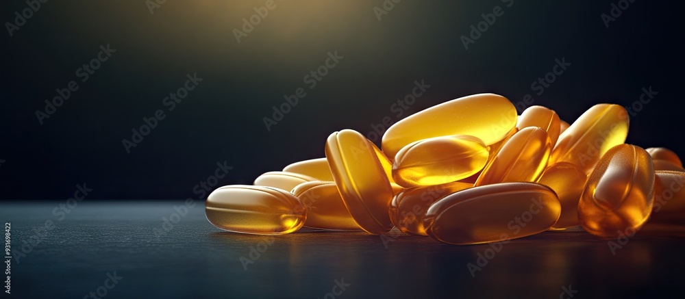 Poster Health care vitamins set against a dark background. with copy space image. Place for adding text or design