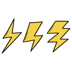 Hand drawn cartoon set thunder bolt on white background.