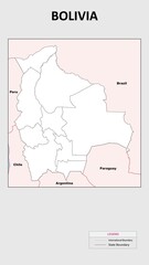 Fototapeta premium Bolivia Map. Political map of Bolivia with state border in outline. Political map of Bolivia with outline and neighbouring countries.
