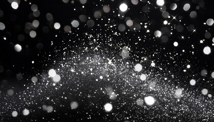 Obraz premium A cloud of tiny particles and dust explodes against a dark background, creating an abstract, shimmering effect in the darkness.