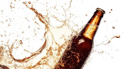 beer splash from bottle on white background