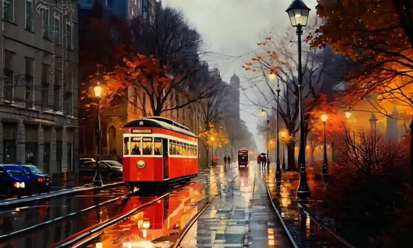 oil paint in street of paris on background
