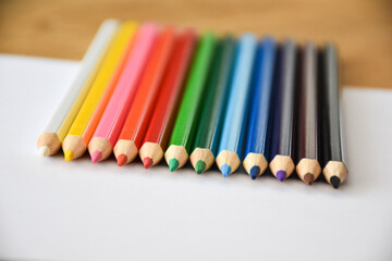 Color palette of wooden crayons