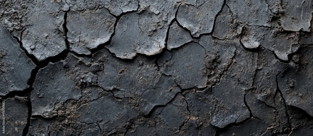 Aufkleber Black grunge backdrop Texture of a cracked concrete wall Close up view Background featuring an old dirty rough stone surface. with copy space image. Place for adding text or design