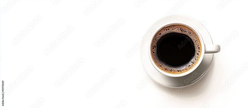Aufkleber A cup of black coffee set against a white background viewed from above. with copy space image. Place for adding text or design