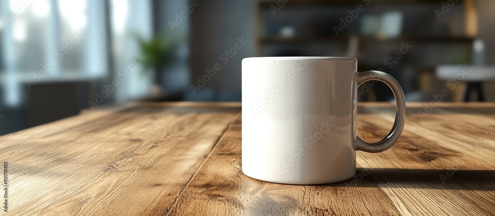 Leinwandbilder coffee mug on wooden surface. with copy space image. place for adding text or design