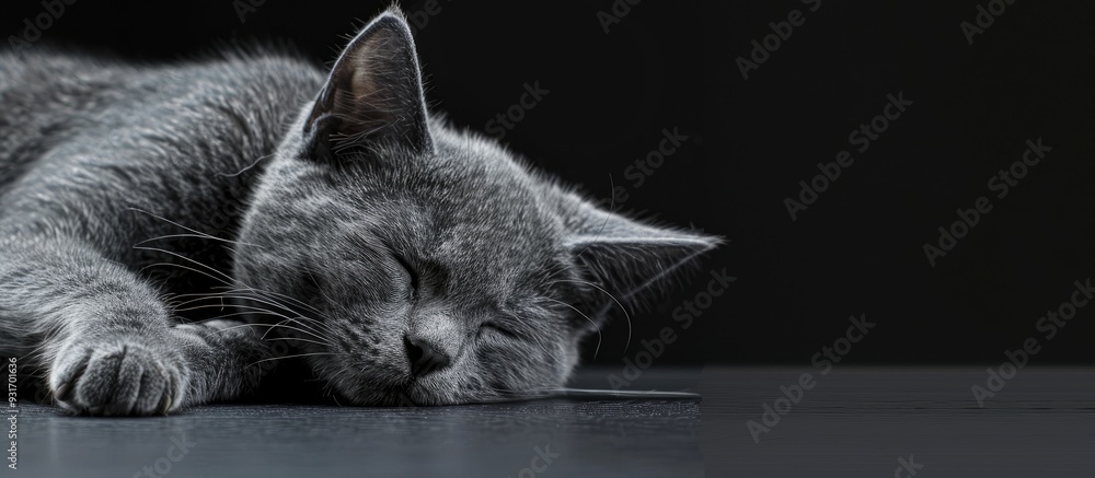 Poster Lovely grey cat resting. with copy space image. Place for adding text or design