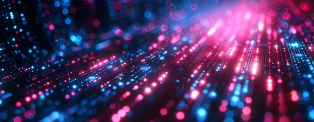 Fototapeta premium Abstract Digital background with glowing particles and lines symbolizing data transfer in cyberspace. Ideal for tech, AI, and graphics themes.