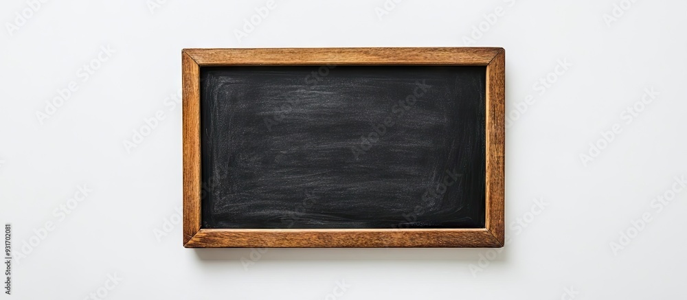 Aufkleber Small black chalkboard on white background empty mini blackboard for text top view. with copy space image. Place for adding text or design