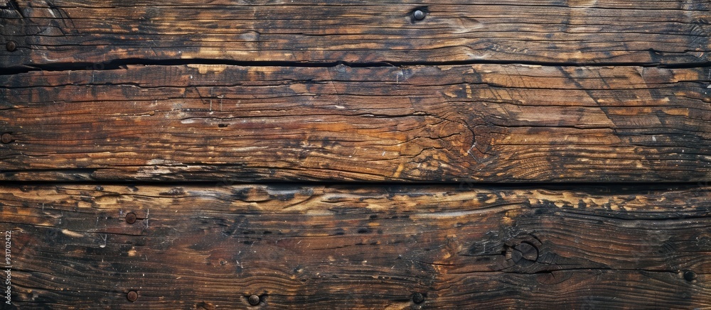 Poster Close up of a rustic wooden table featuring grain texture in a vintage style The surface of the old wooden plank is presented in macro view providing an empty template and copy space for an abstract