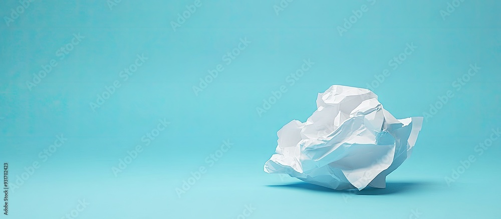 Poster a crumpled white paper on a blue background concept of a creativity crisis. with copy space image. p