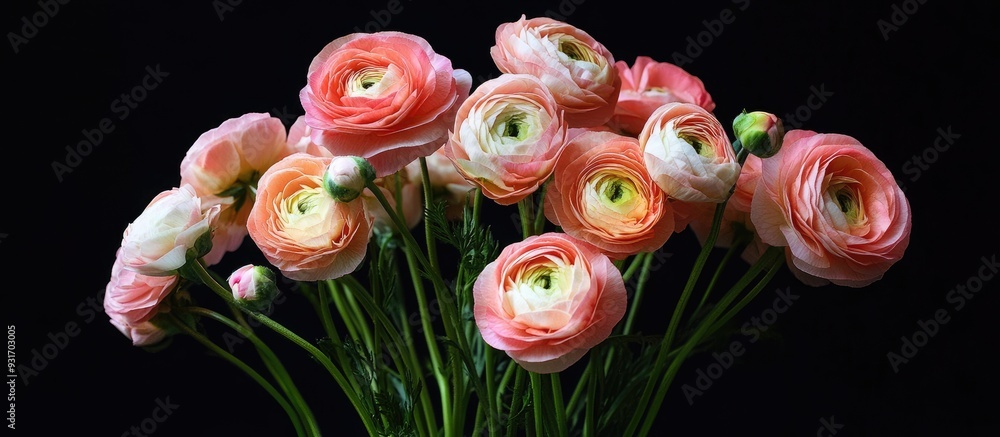 Poster ranunculus flower bouquet. with copy space image. place for adding text or design