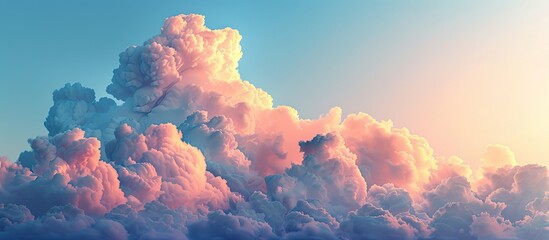 Clear blue sky featuring vibrant pink and golden cumulus clouds following a storm at sunset Striking cloud formations Meteorology Themes of heaven hope and peace Graphic resources copyspace Scenic be