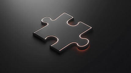Obraz premium A single black puzzle piece with glowing orange edges on a dark background.