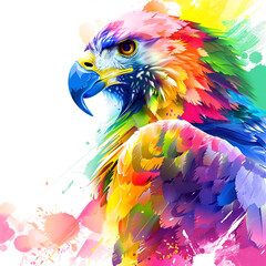 Fototapeta premium An eagle soaring through the sky, its wings adorned with vibrant splashes of colorful paint