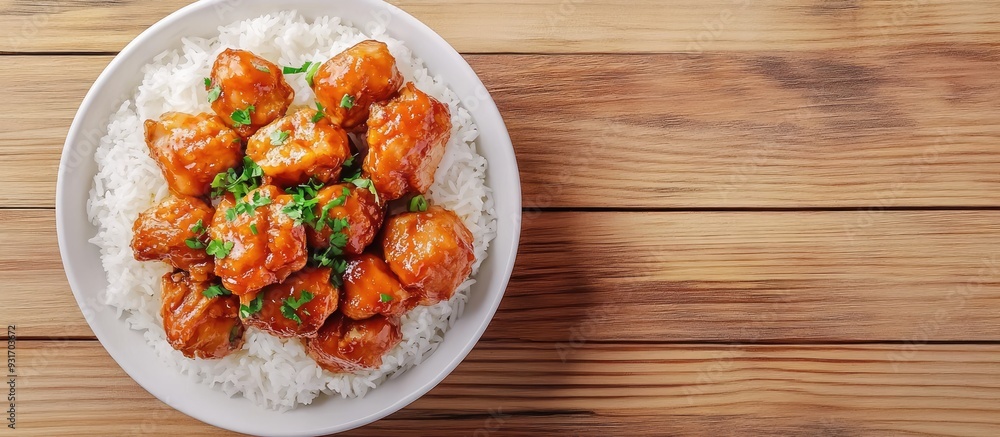 Aufkleber deep fried chicken served with rice. with copy space image. Place for adding text or design