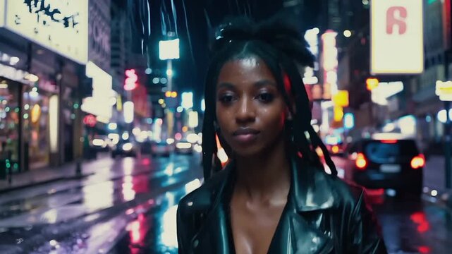 Young black woman walking on a city steret