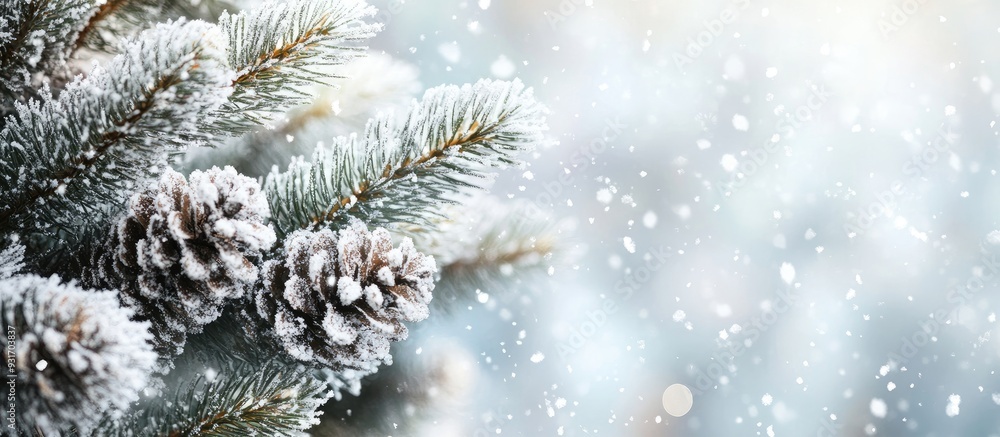 Poster winter snowy pine christmas tree scenery fir branches adorned with hoar frost create a wonderland th