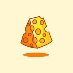 Wedge of yellow cheese with holes, perfect for food blogs, recipes, menus, or packaging designs needing a dairy element.