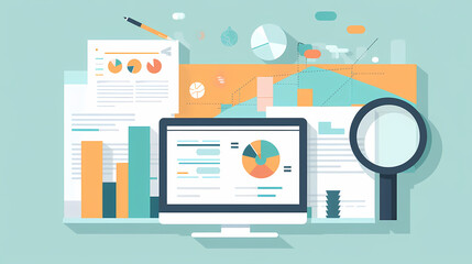 Fototapeta premium Report analysis and business research flat,Marketing concepts collection vector image