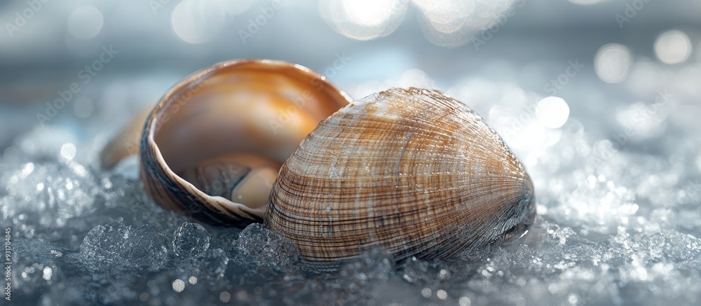 Fototapete frozen clam. with copy space image. place for adding text or design