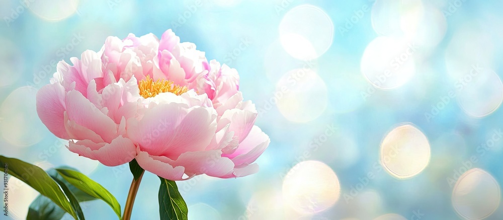 Leinwandbilder pink peony flower in front of a blurred background featuring a blue sky. with copy space image. plac